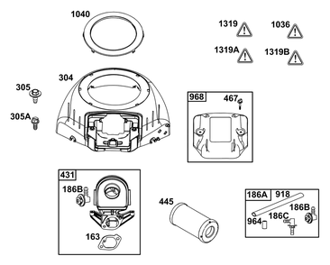 Blower Housing And Air Cleaner Group Diagram and Parts List for 40N877-0071-B5  Briggs and Stratton Engine